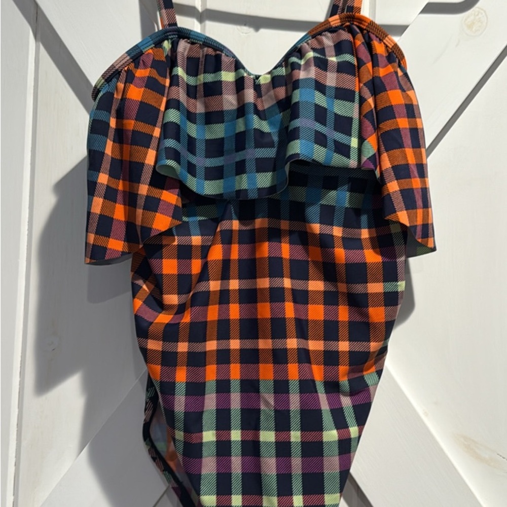 Motherhood Maternity Plaid One Piece - Orange, Blue, Green